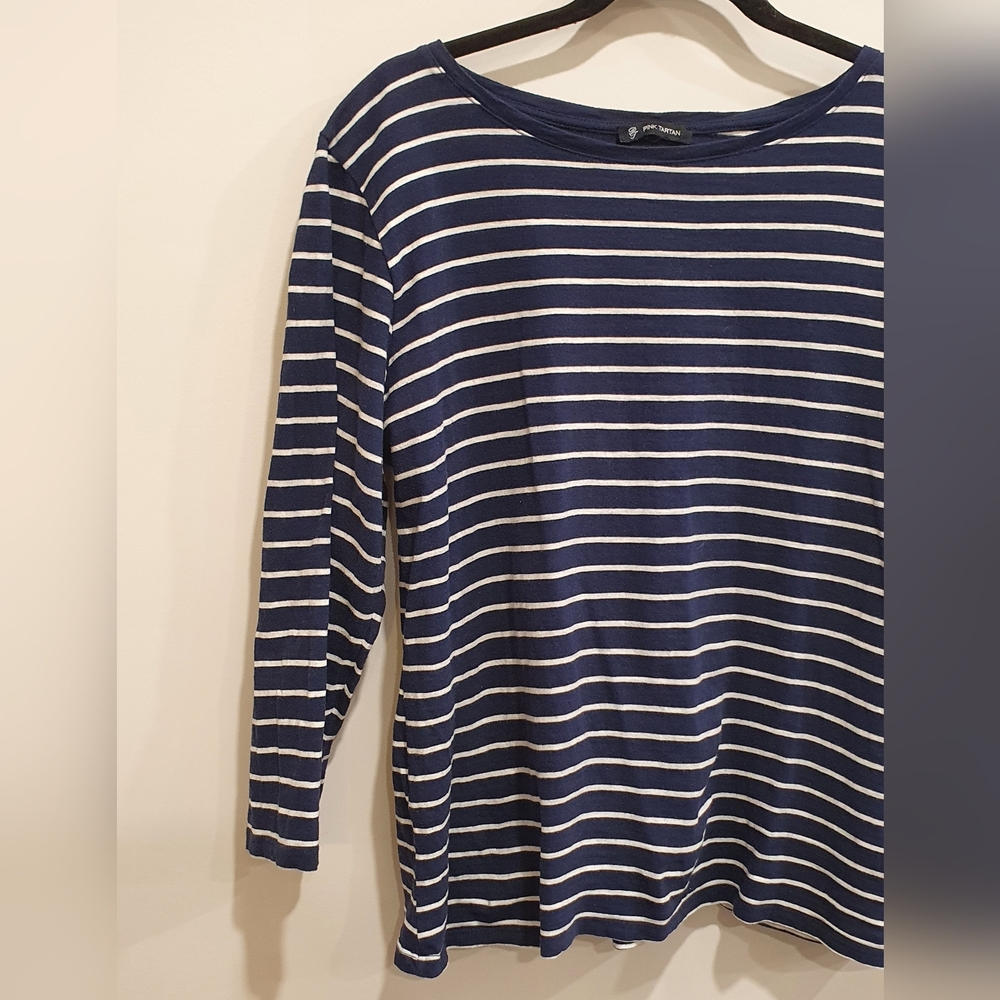 Pink Tartan stripe cotton long sleeve tee, navy and white, size extra large - Picture 3 of 3